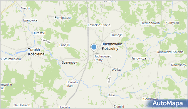 mapa Juchnowiec Dolny, Juchnowiec Dolny na mapie Targeo